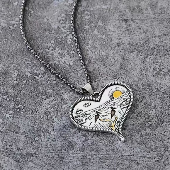 Heart Shaped Pendant with Rising / Setting Sun, Water and Pelicans #842 - Picture 6 of 7